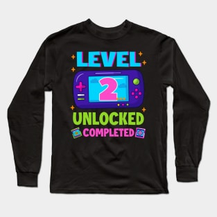 Level 2 Unlocked 2nd Birthday Boys Video Game B-day Gift For BOys Kids Long Sleeve T-Shirt